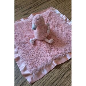 Cloud Island Pink Flamingo Plush Security Blanket Satin Trim